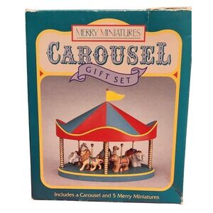 VTG Hallmark Merry Miniatures Carousel Gift Set Sculpture Ornament